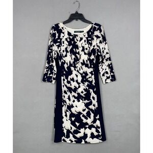 Lauren Ralph Lauren Dress Womens 12 Blue White Printed 3/4 Sleeve Sheath LRL